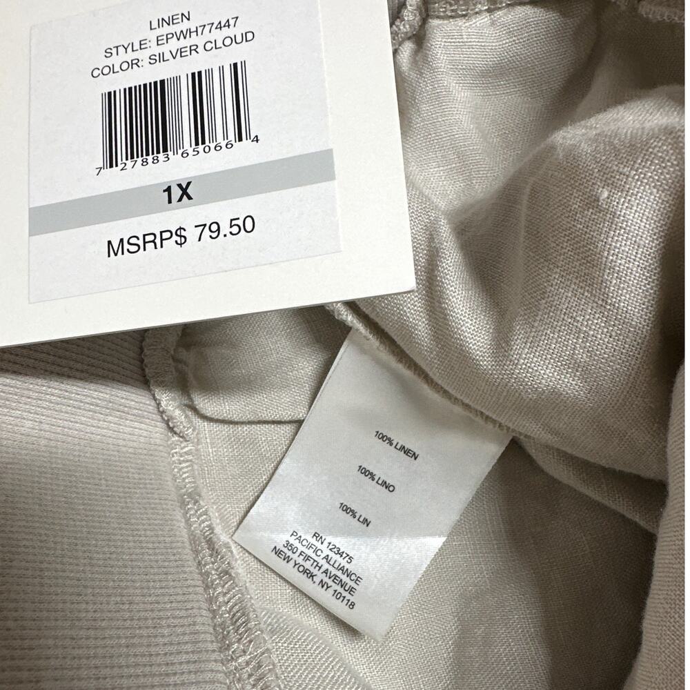 Ellen Tracy Women's Beige Tan Wide Leg Linen Pants Pull On Drawstring Size 1X - Picture 6 of 10